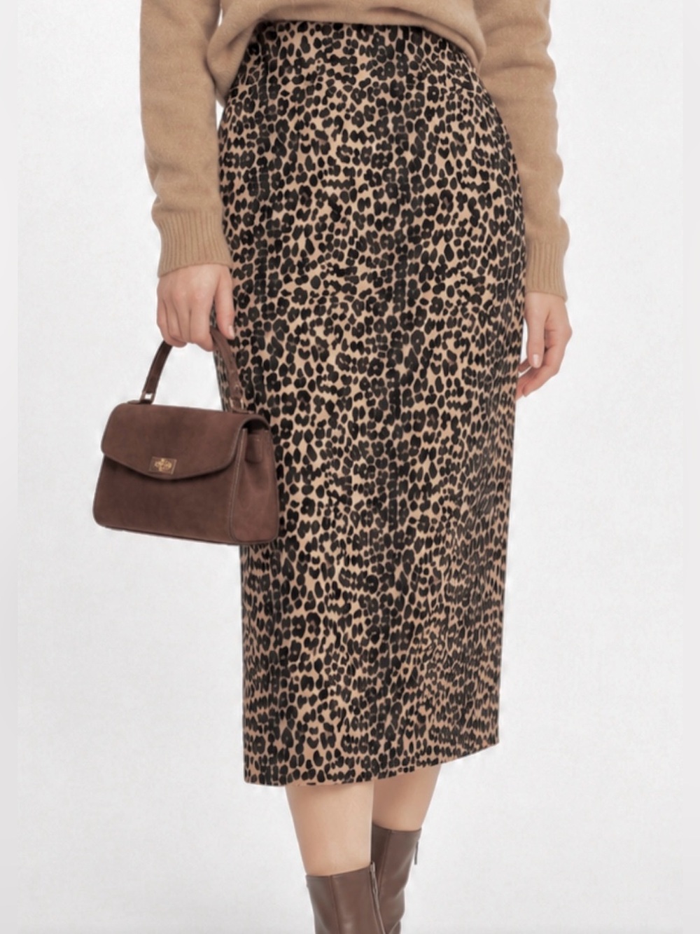 Leopard Print Pencil Skirt Midi Animal Print Stretch Y2K 90s S